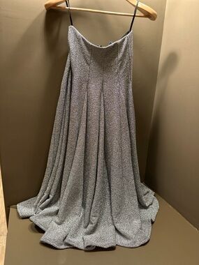 Metallic Silver Midi Skirt Small Box Pleated